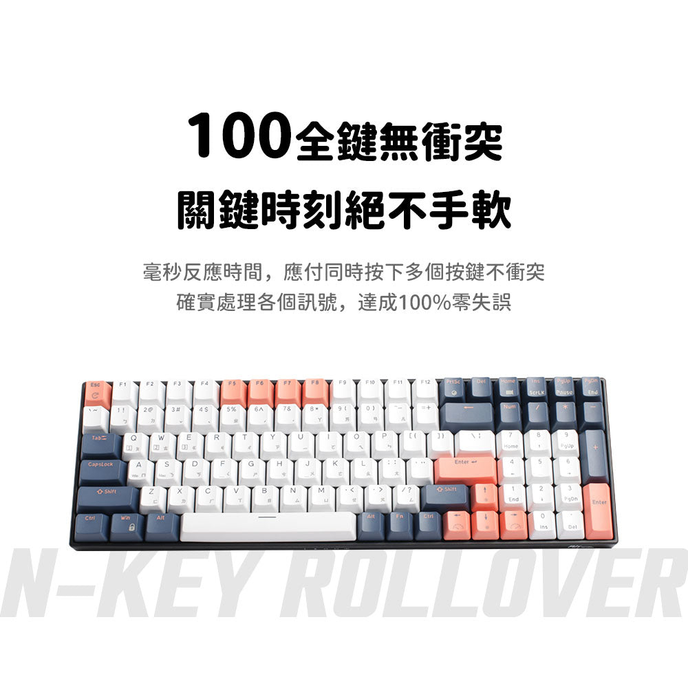 【RK】RK100 96% 藍牙三模無線機械鍵盤 紅軸 冰藍光 PBT 藍莓