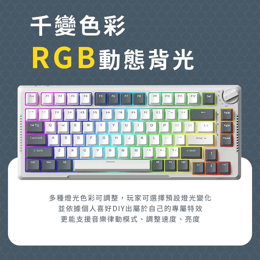 【RK】H81 75% 藍牙三模無線機械鍵盤 K黃軸 RGB 白夜｜中文